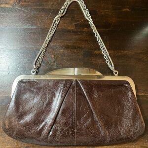 HOBO Brown Leather Wristlet Clutch with Vintage Charm
